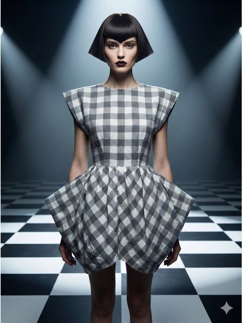 Mr Larkin Whitney Dress Gingham Check Tulip Structural Open Back Cotton XS S